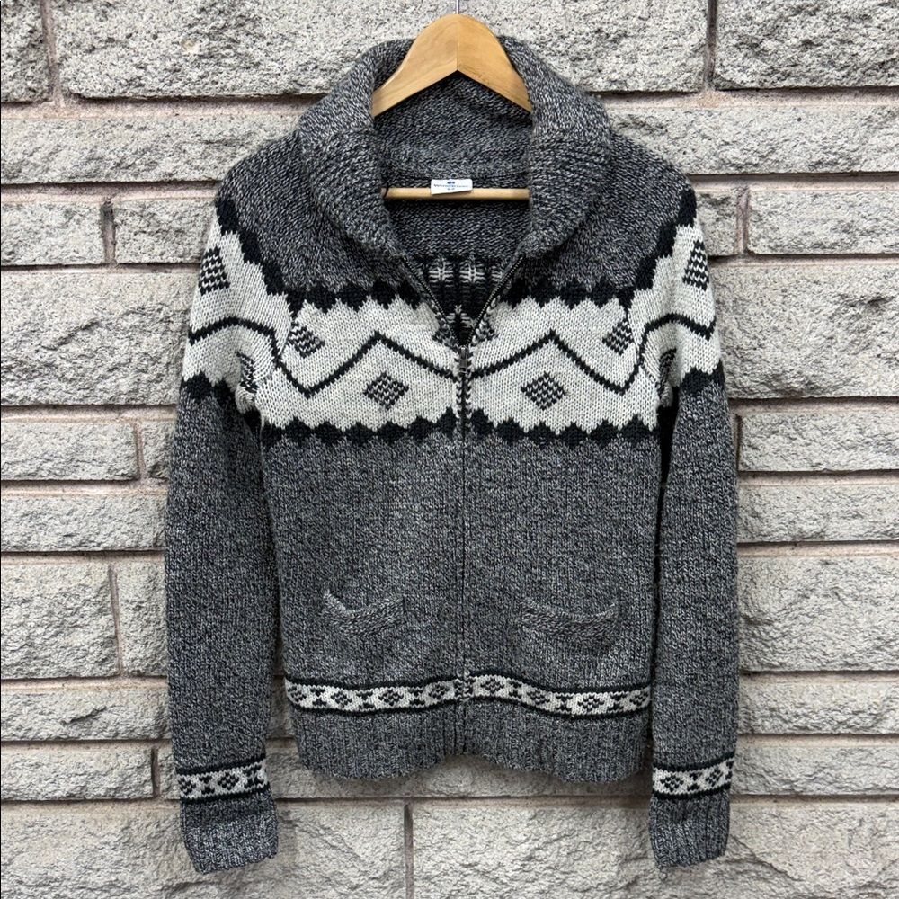 Charcoal and Cream Women's Cardigan